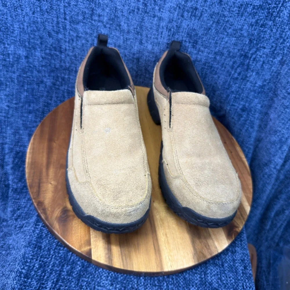 Brazos Steel Toe Work Shoes Mens 13EE Tan Suede Leather Slip On 170843
